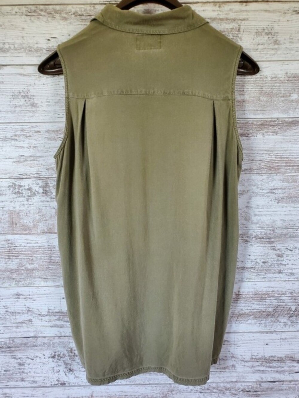 Vintage Crazy Horse Olive Green Sleeveless Button Down Safari Utility Shirt Top - Picture 4 of 8